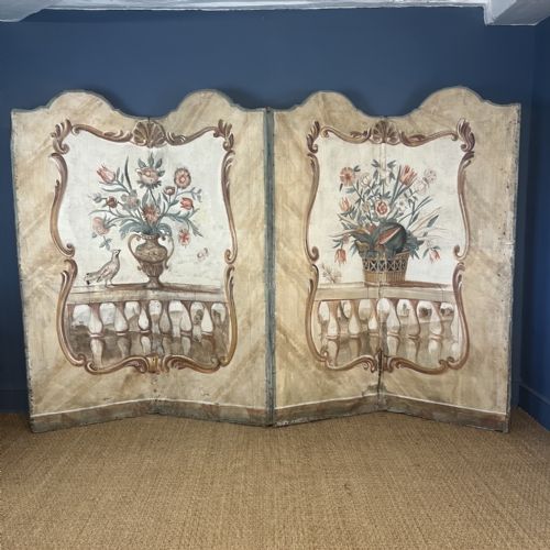A LATE 18TH C PROVENAL PAINTED SCREEN DECORATED ON CANVAS WITH BIRDS AND FLOWERS CIRCA 1790