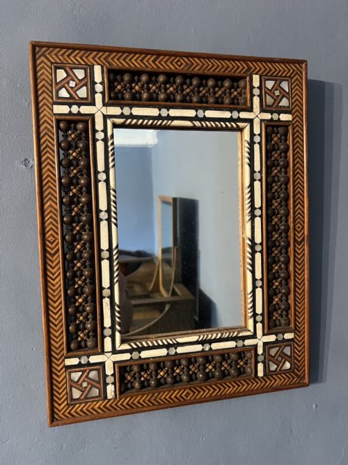 A DAMASCUS MASHRABIYA BONE AND MOTHER OF PEARL INLAID MIRROR CIRCA 1910