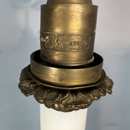 A LARGE VICTORIAN OPALINE AND GILT BRASS LAMP STAMPED MC GARYS PATENT CIRCA 1850 - ADDITIONAL PHOTO 2