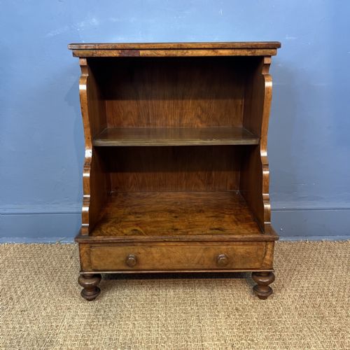 A 19TH C BURR WALNUT LOW OPEN BOOKCASE OR BEDSIDE CABINET - ADDITIONAL PHOTO 1