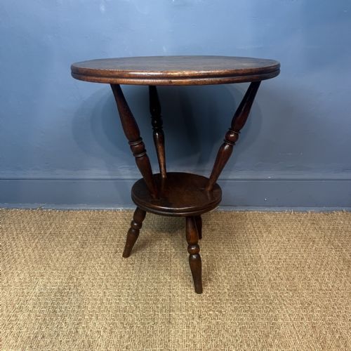 AN UNUSUAL ARTS AND CRAFTS OAK CIRCULAR 2 TIER CRICKET TABLE CIRCA 1900 - ADDITIONAL PHOTO 1