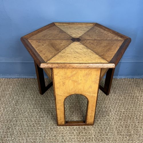 AN ENGLISH ART DECO BURR MAPLE HEXAGONAL TABLE CIRCA 1930