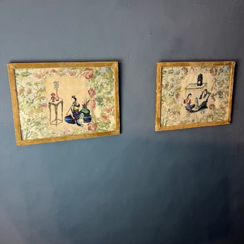 A Pair of Late 19th C Chinese Watercolour and Embossed Card Paintings