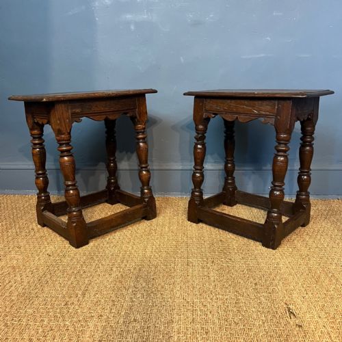A Pair of Charles 11 Oak Joint Stools Circa 1680