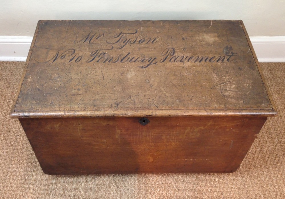 A Victorian painted deed box or trunk c 1860