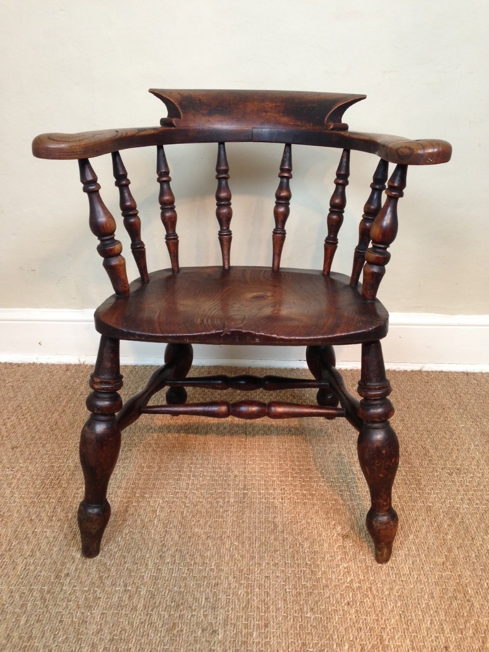 A 19th c ash and elm smokers bow chair c 1880