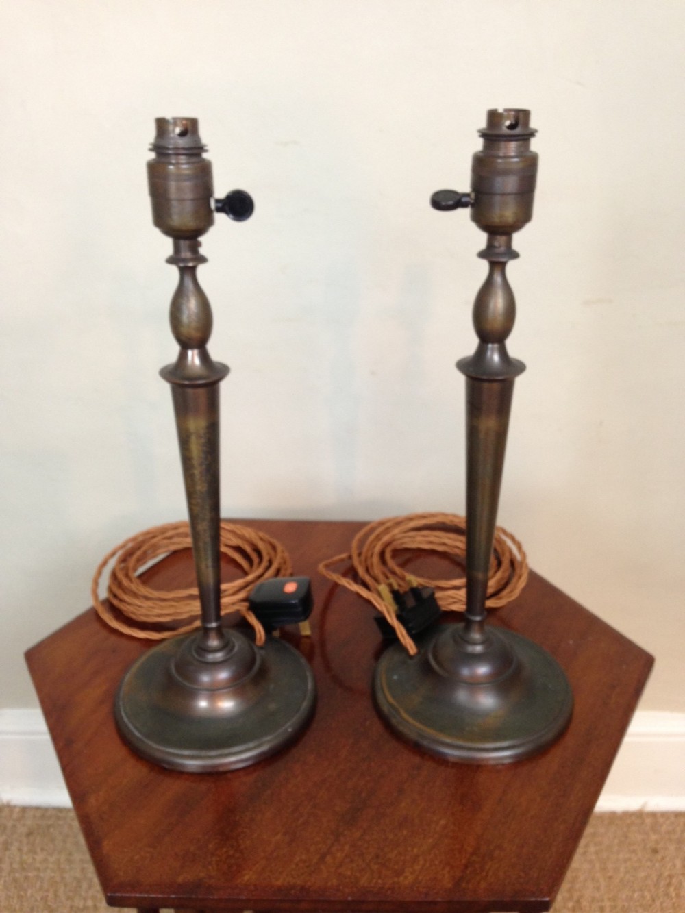A Pair of Edwardian Anodised Brass Lamps c 1910