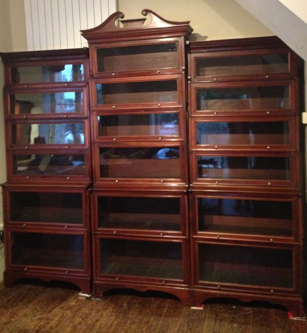 An  Edwardian mahogany Breakfront Globe Wernicke design Bookcase c 1910