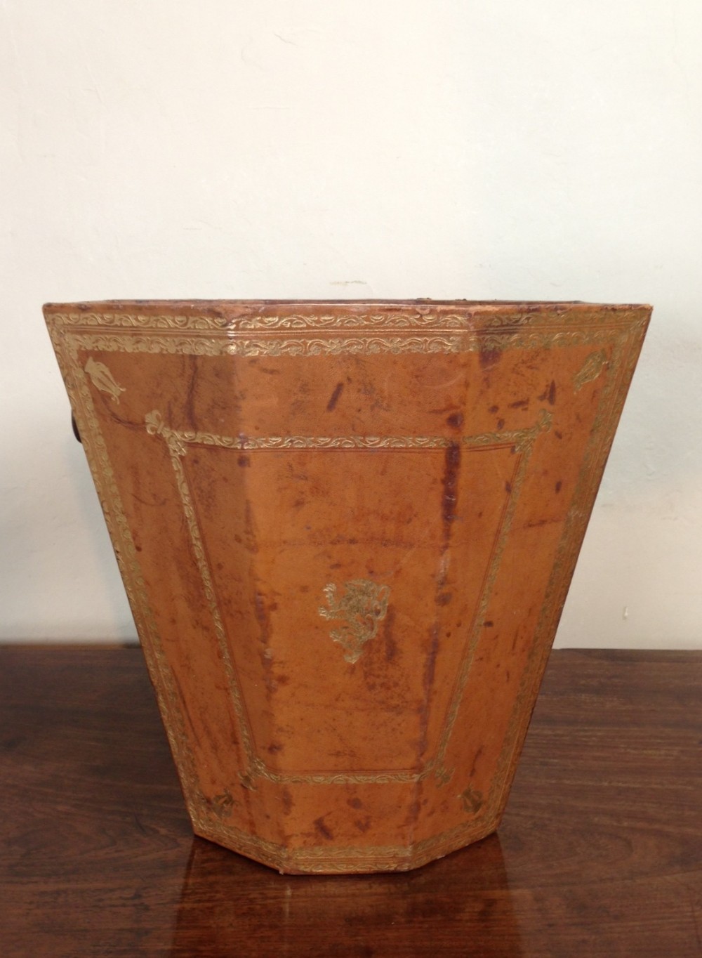 A smart leather and gilt waste paper bin c 1930