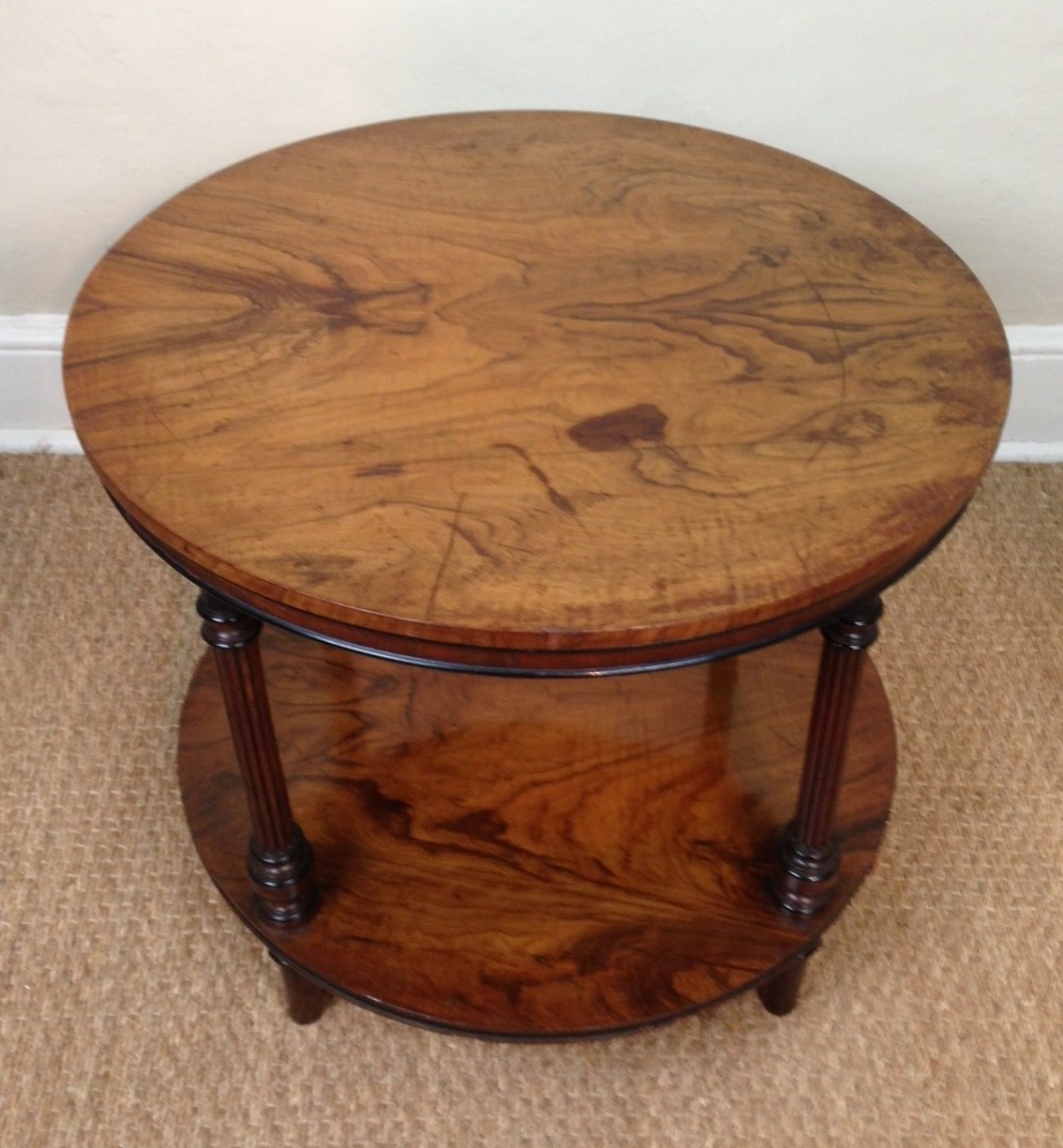 A Victorian walnut veneer 2 tier table c 1890