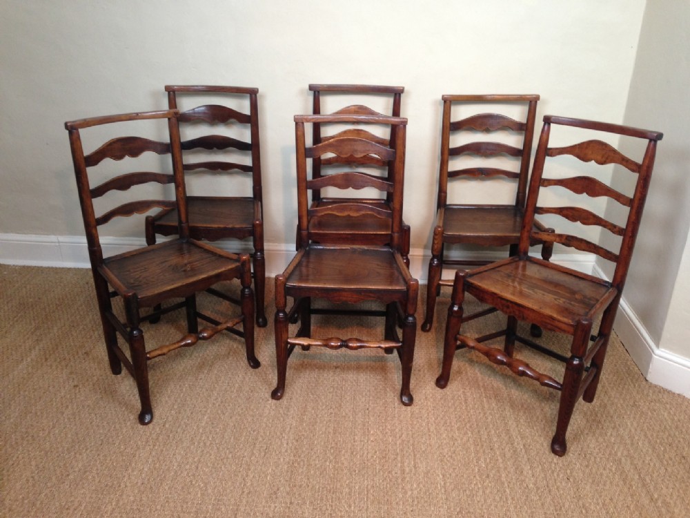 A set of 6 Cheshire elm and ash ladderback chairs c 1820
