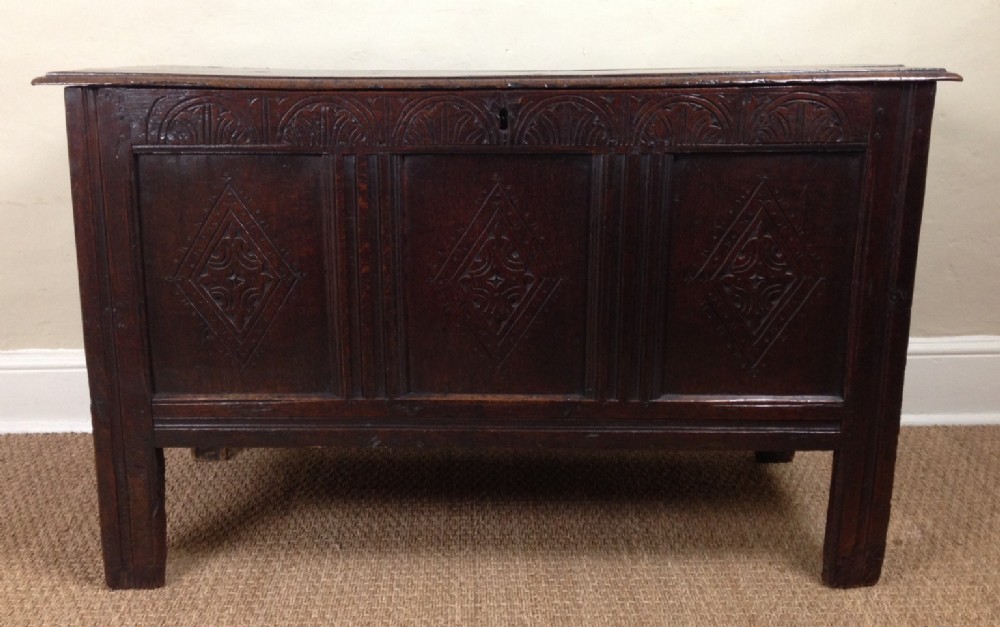 A late 17th c carved oak coffer