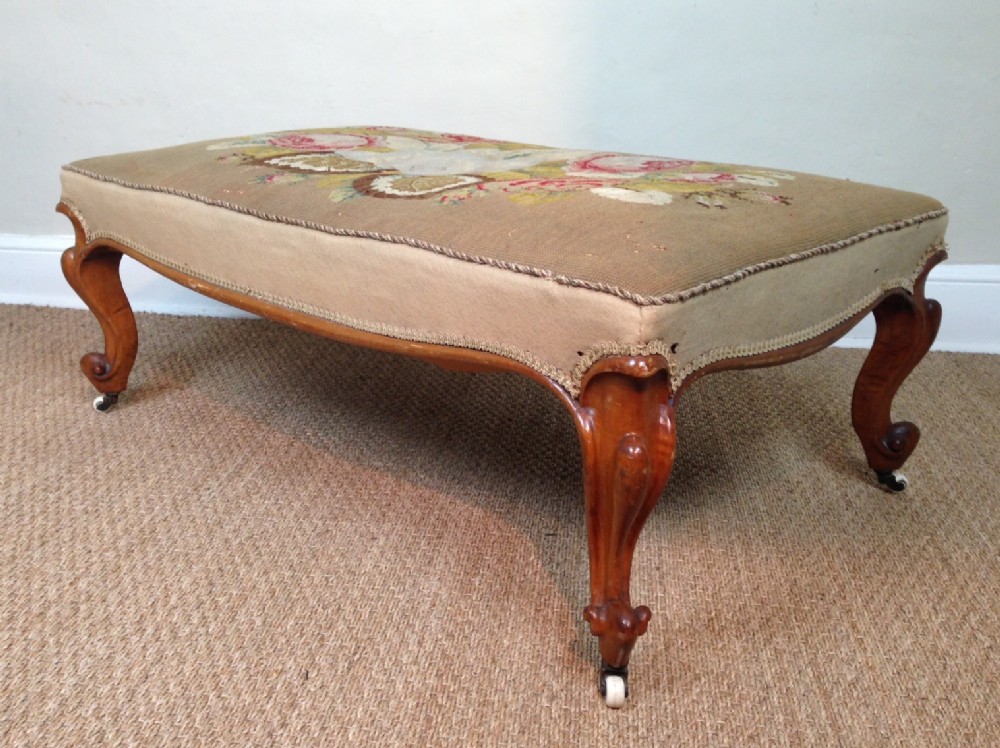 A large Victorian walnut cabriole leg stool c 1870