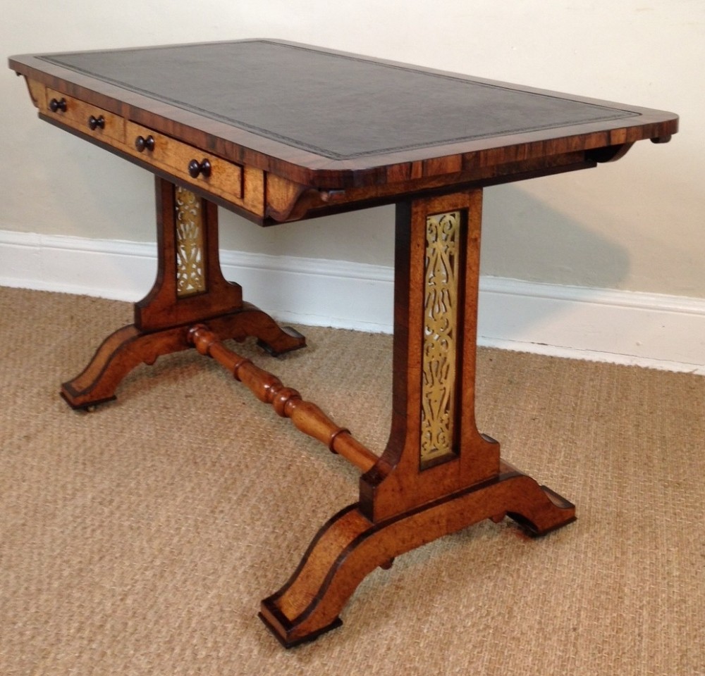 A William IV amboyna and rosewood writing table c 1835