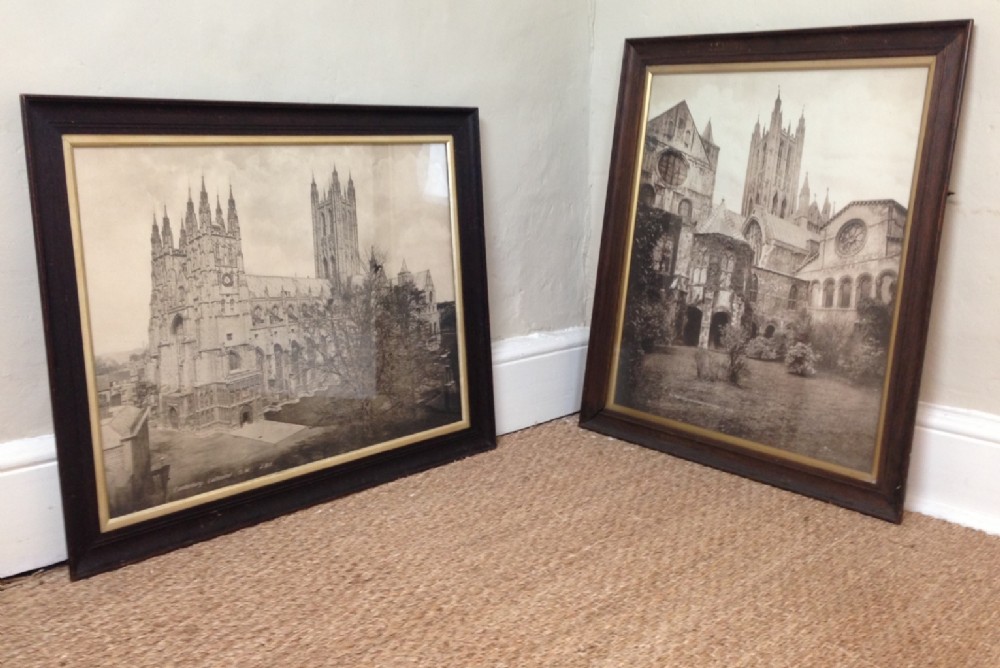 A pair of large scale Edwardian black and white photographs of Canterbury Cathedral c 1910