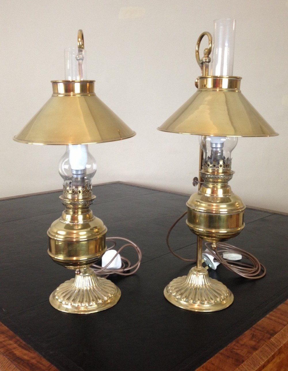 A pair Of Victorian Cornish brass lamps c 1890