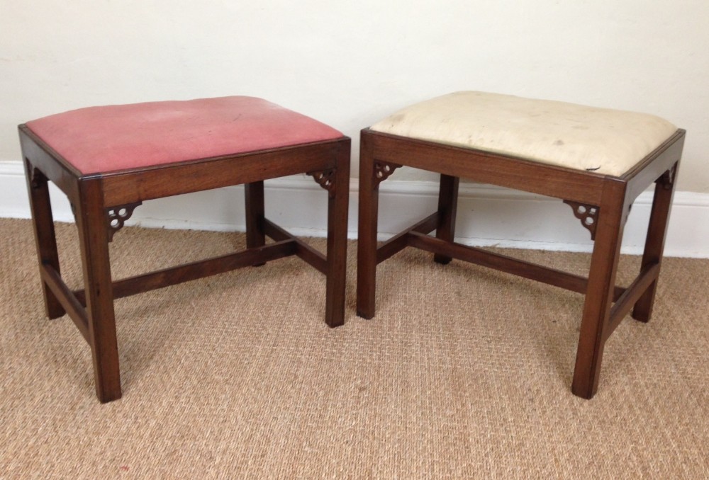 A pair of Georgian style mahogany stools c 1910