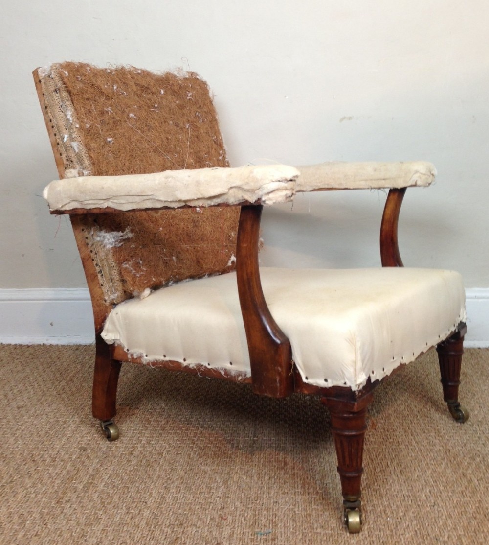 A Victorian mahogany armchair for recovering c 1900
