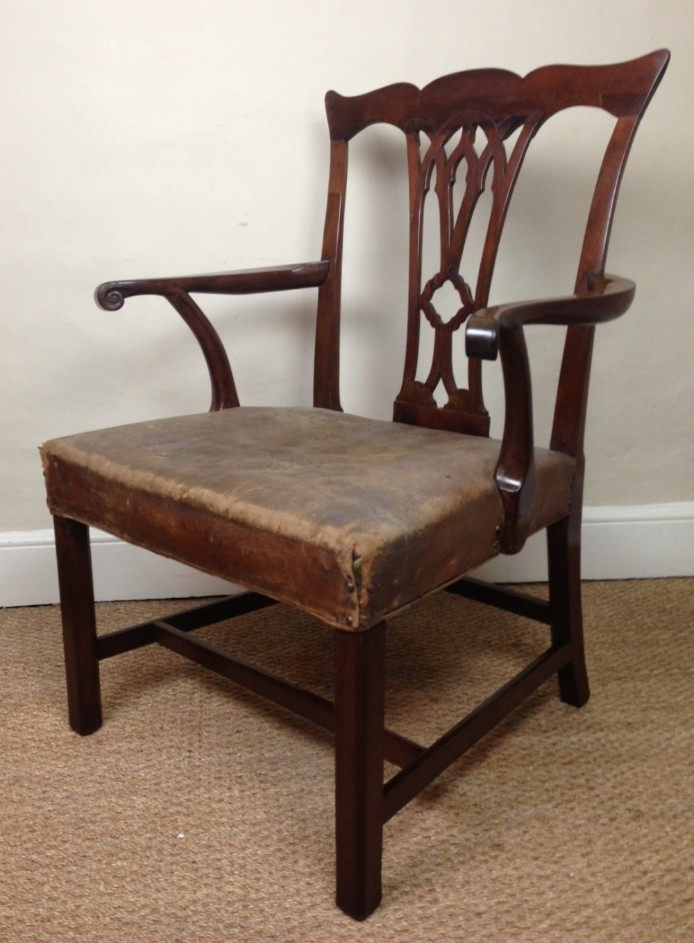 An enormous Chippendale Period mahogany desk chair c 1770