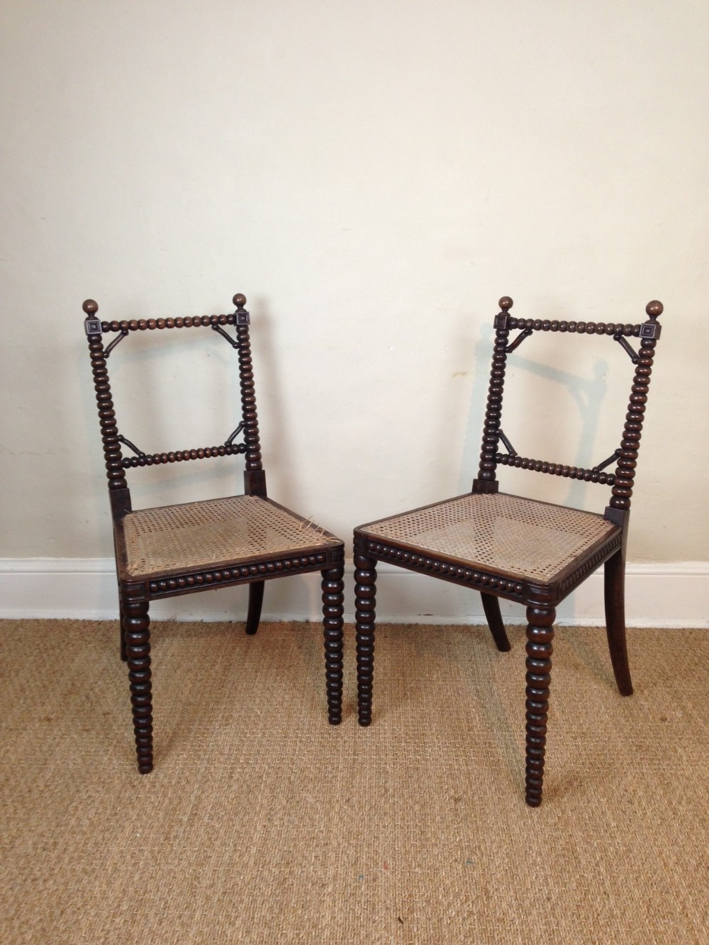 A pair of mid 19th c Bobbin turned side chairs c 1850