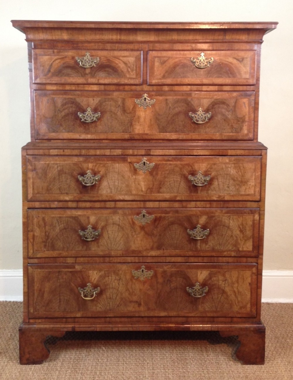 A George 1 walnut chest on chest c 1720