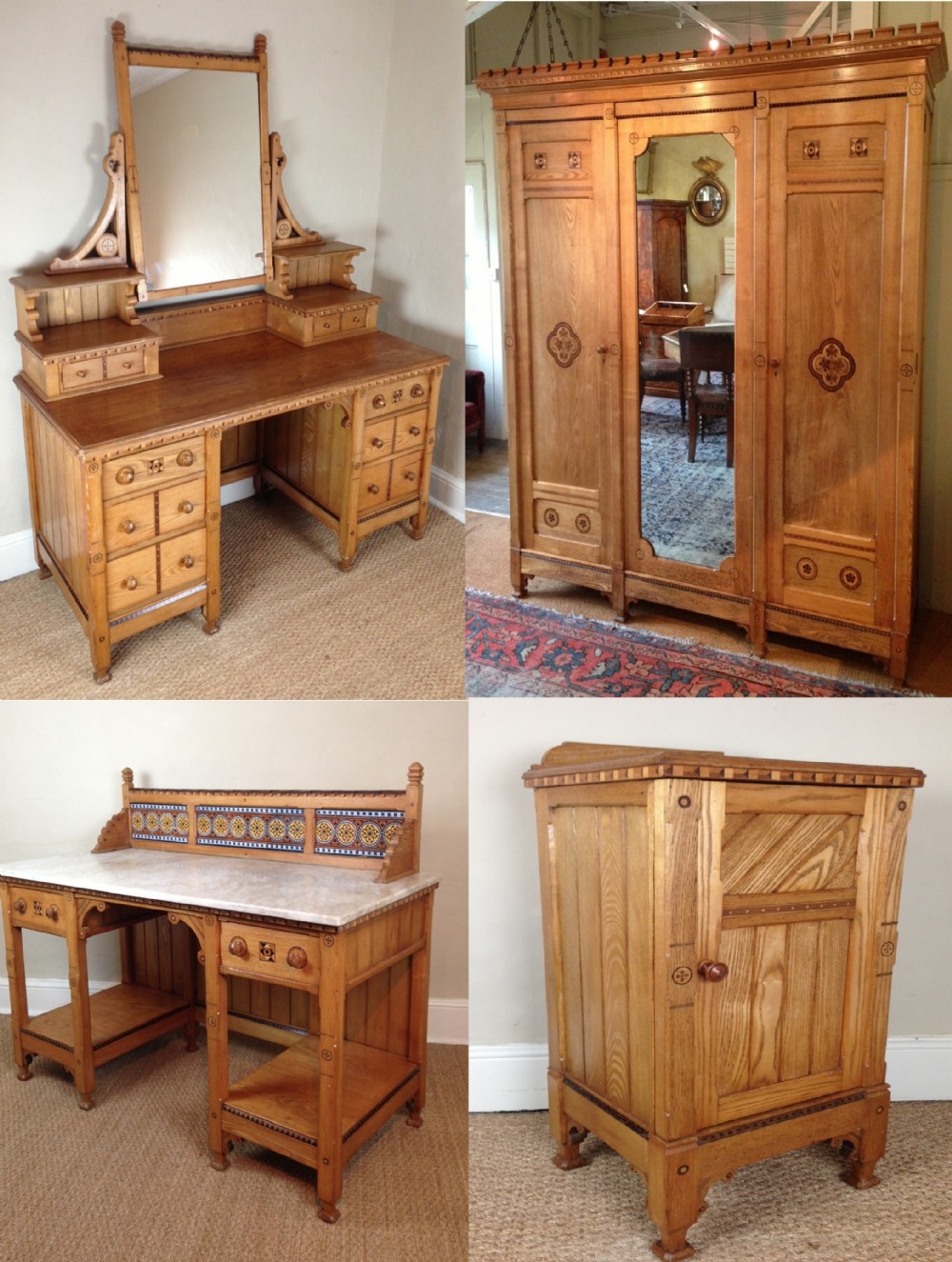 A Marsh and Jones 5 piece Ash Bedroom suite c 1875