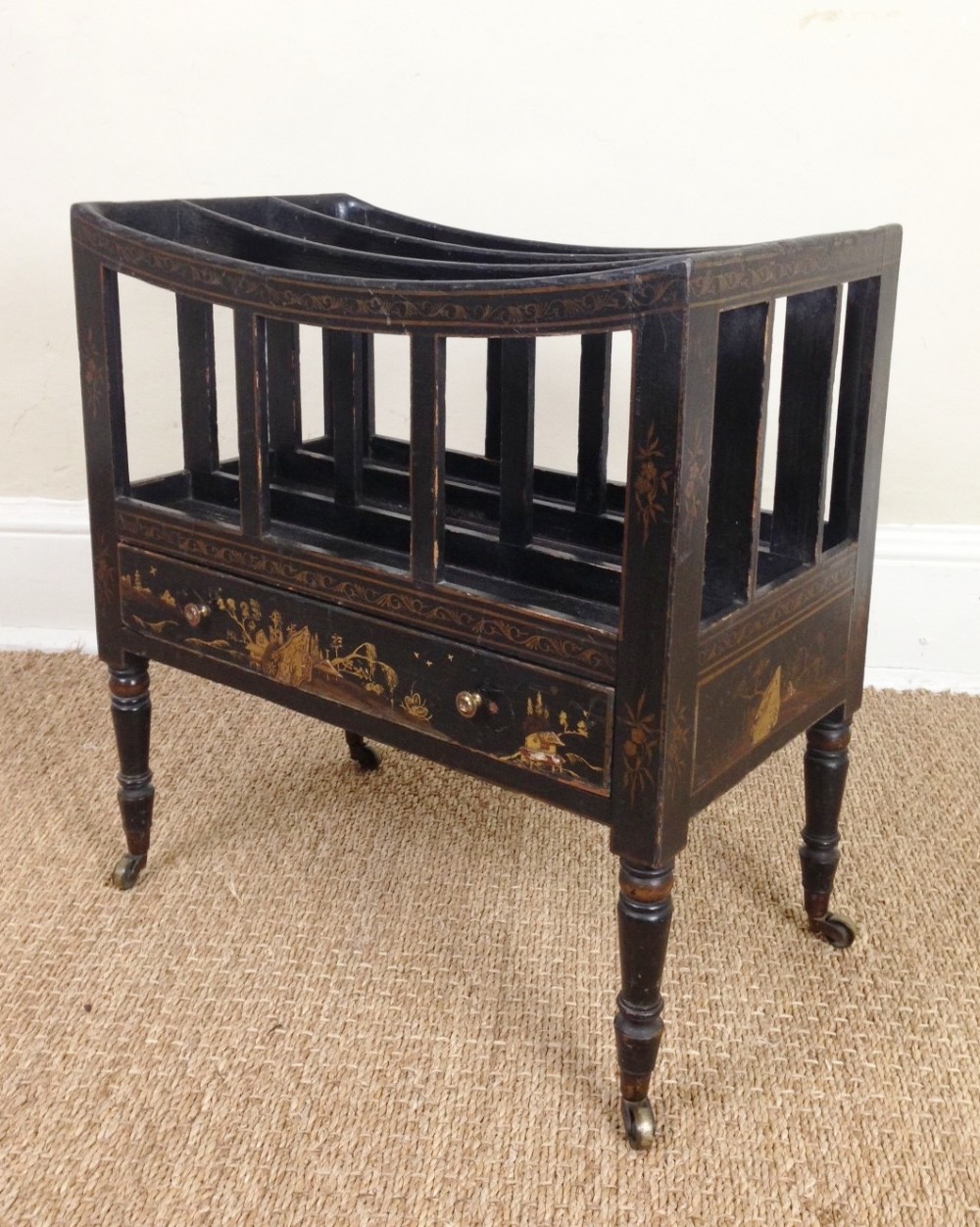 A rare Victorian gilt and lacquer Canterbury c 1880