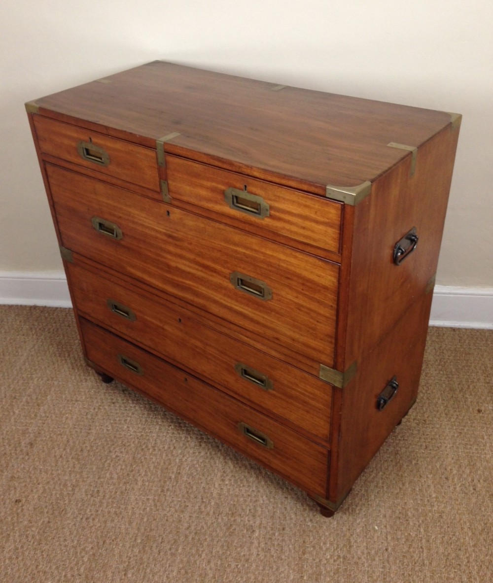 A mid 19thc mahogany military chest in two parts c 1870