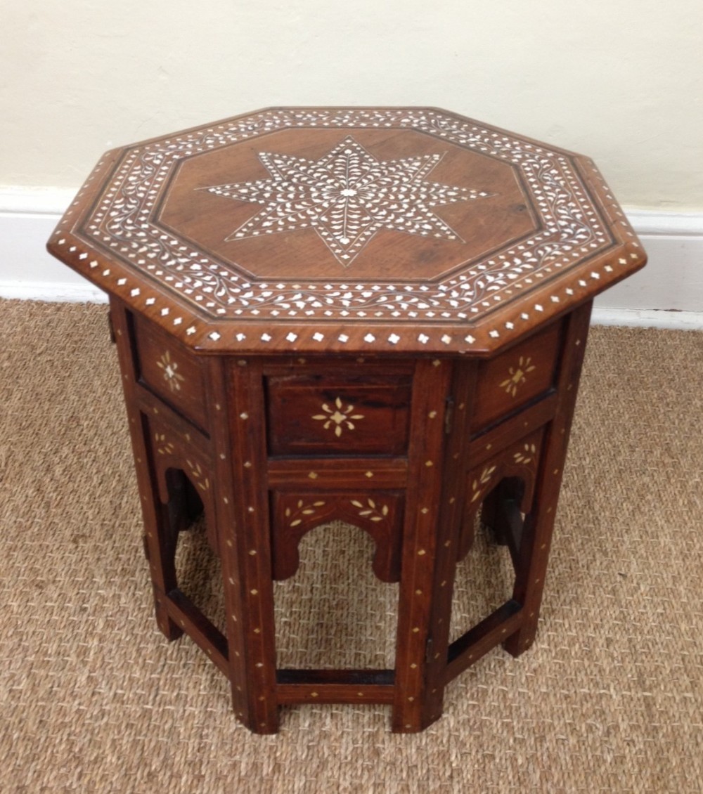 A Hoshiapur octagonal bone inlaid table. Northern India c 1900