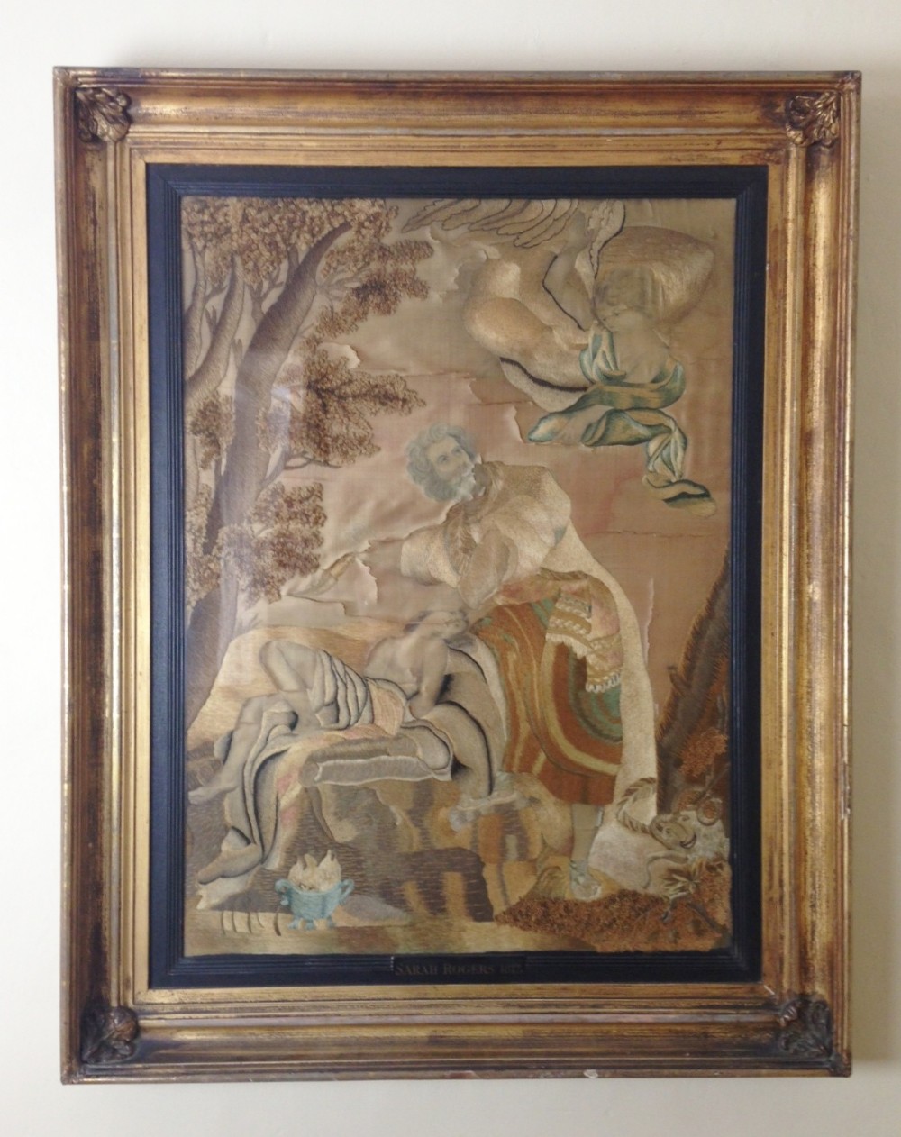 A large Regency silk and tapestry picture dated 1813 in original gilt frame