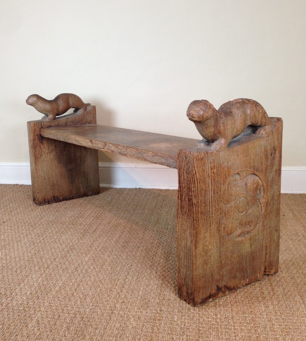An unusual arts and crafts oak bench c 1910