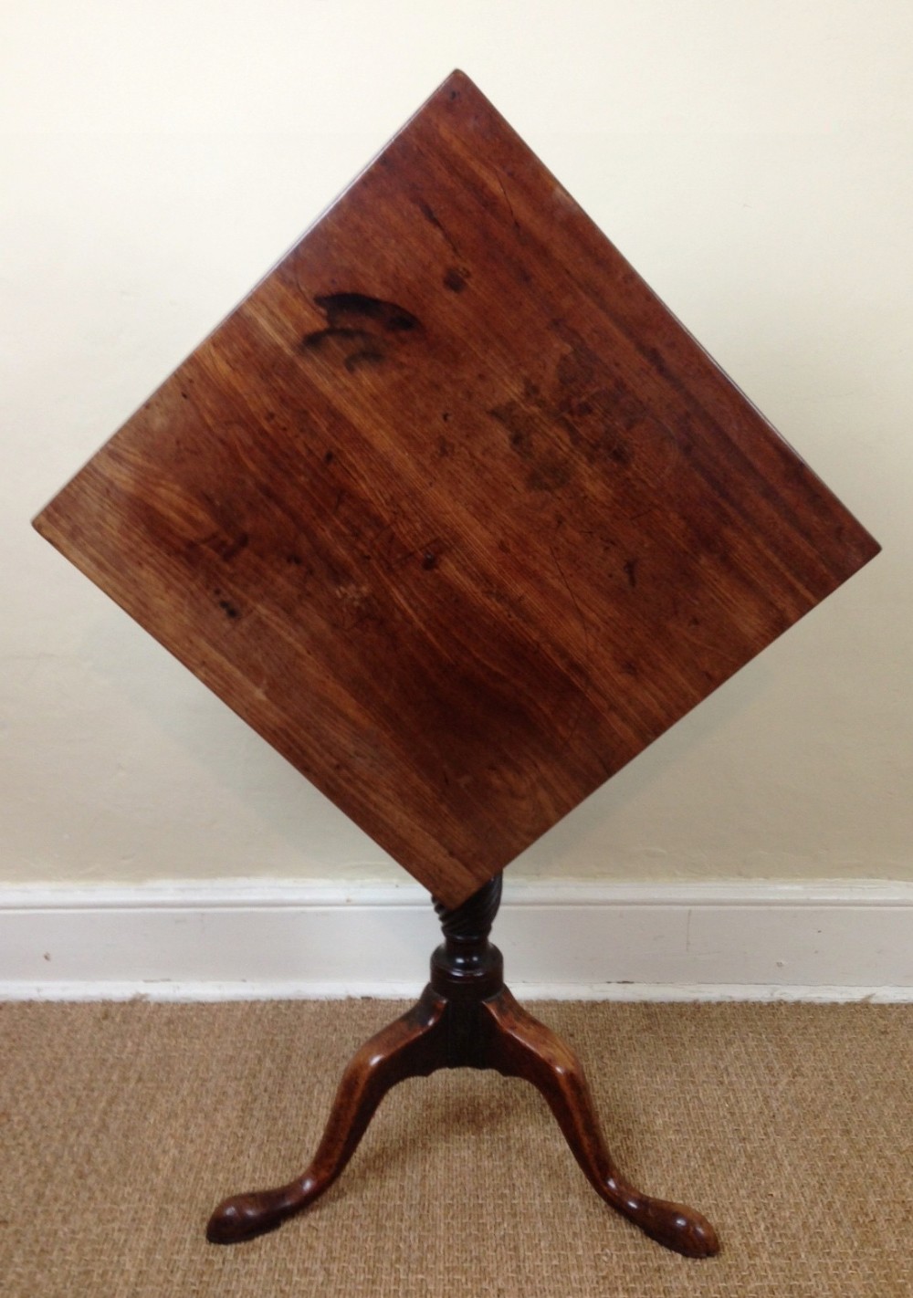 A Chippendale period mahogany square tripod table c 1760