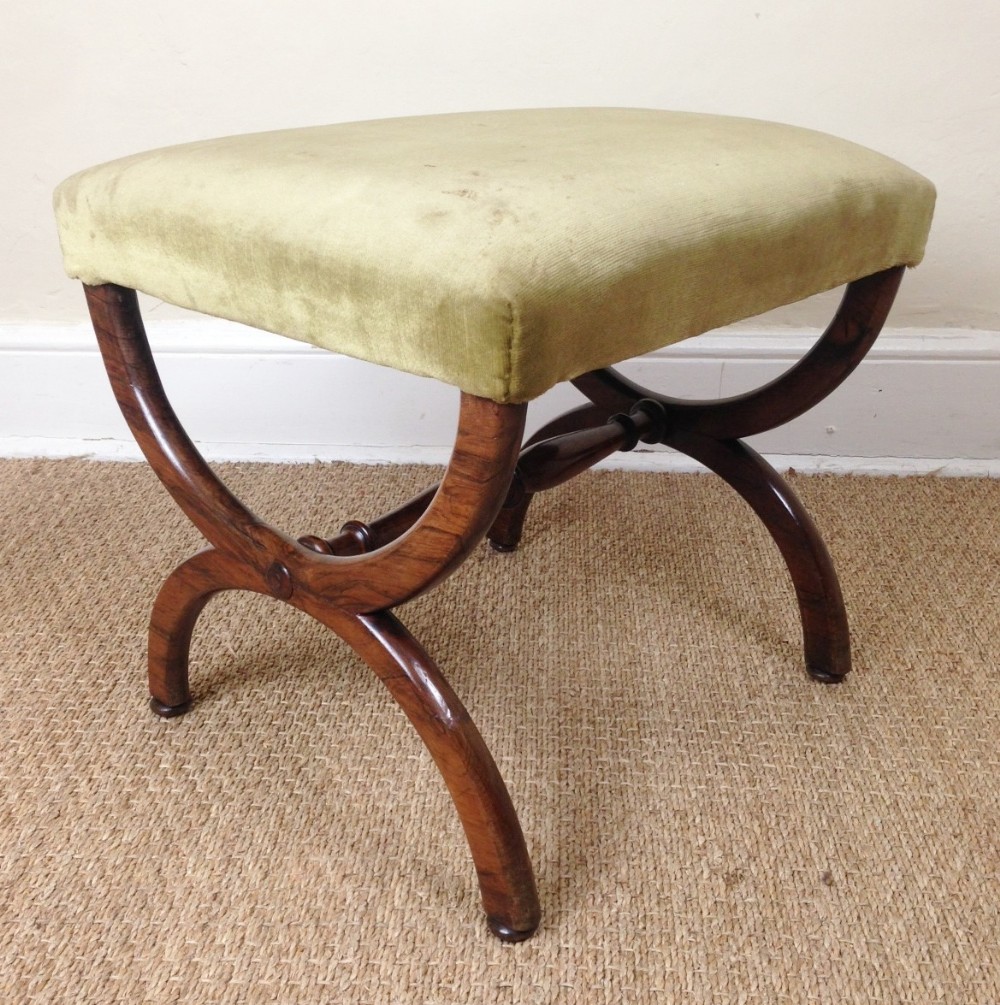 A George IV rosewood X frame stool c 1830