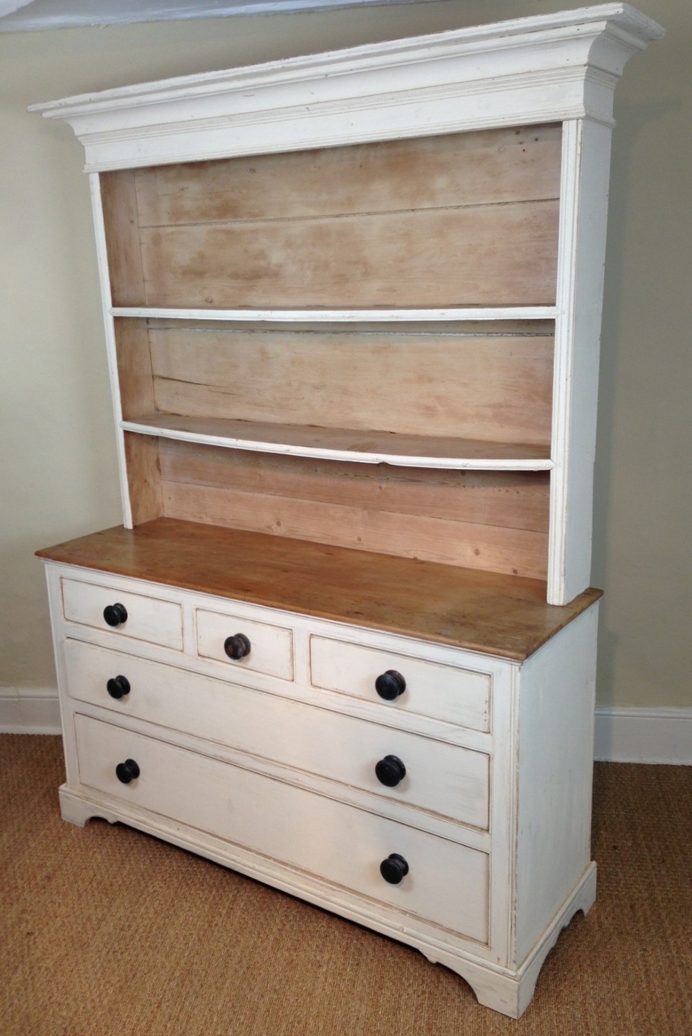 An early 19th c Cornish painted pine dresser c 1840
