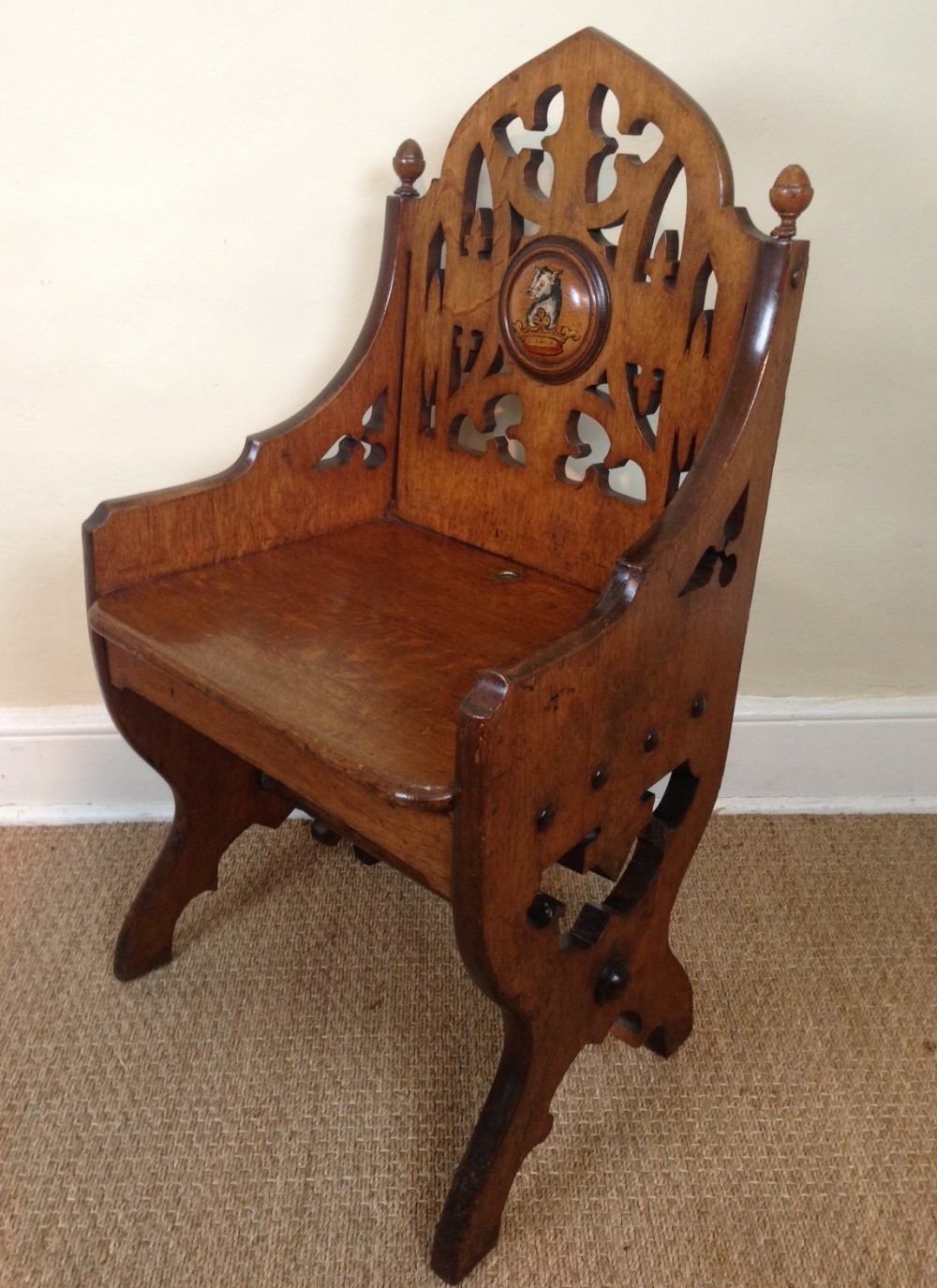 A Gothic oak hall chair c 1870