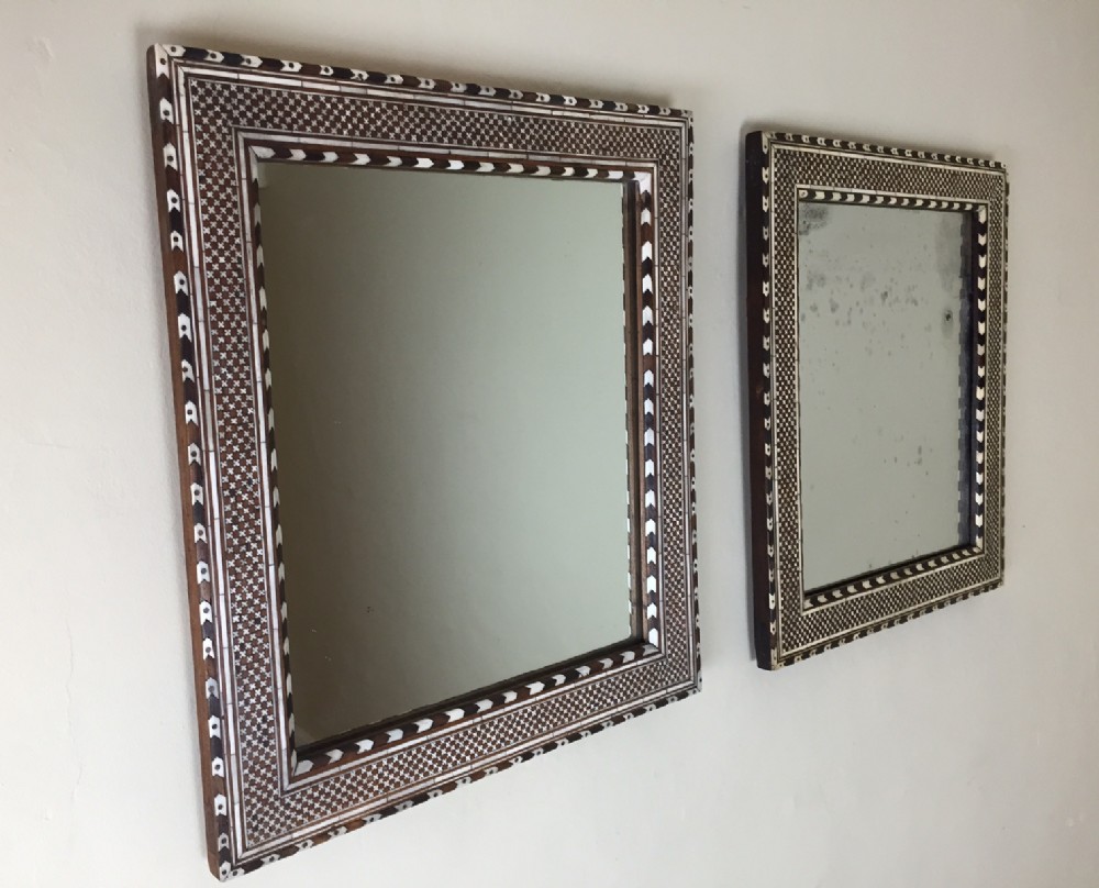 A rare pair of Hoshiapour bone inlaid mirrors c 1880