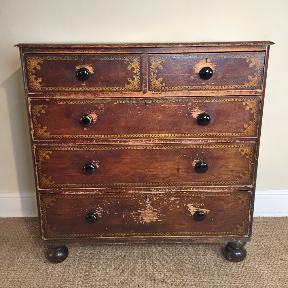 A mid 19th c painted pine chest of drawers c 1870