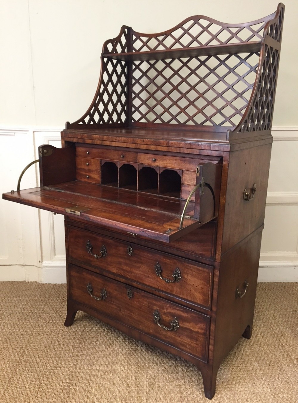 A rare small George 111 mahogany secretaire chest c 1775