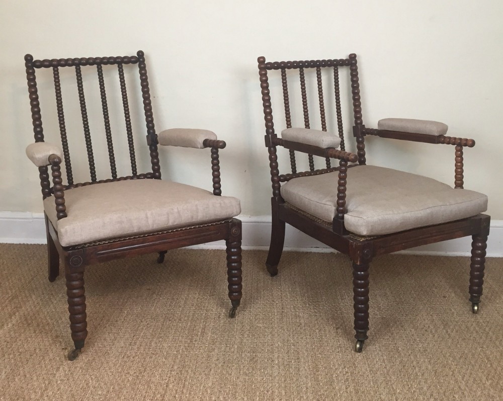 A matched pair of simulated rosewood Bobbin chairs. English mid 19th century