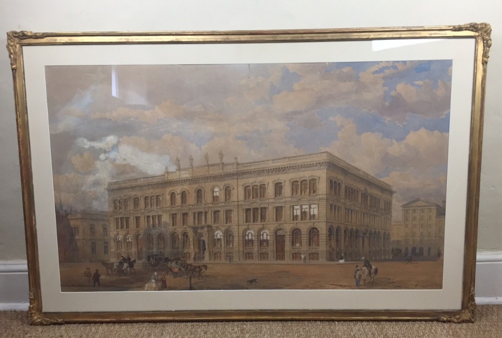 A large mid 19th century English architectural water colour drawing c 1845