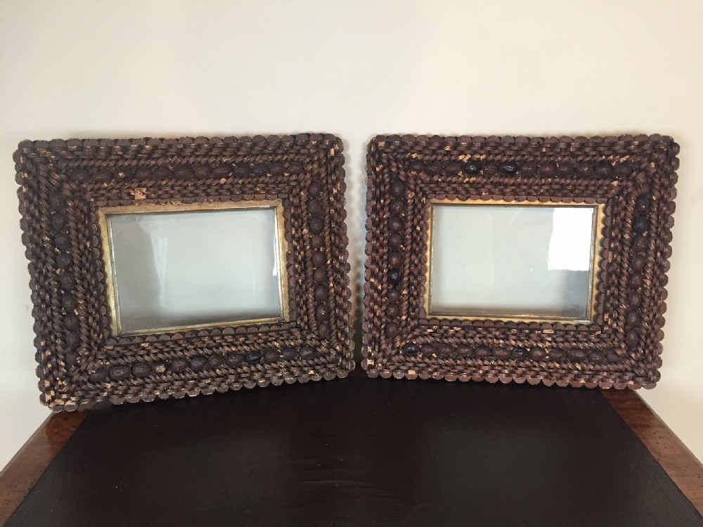 An unusual pair of Victorian Cork and walnut picture frames c 1860