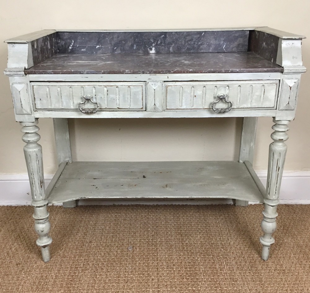 A late 19th-century French grey painted marble topped washstand