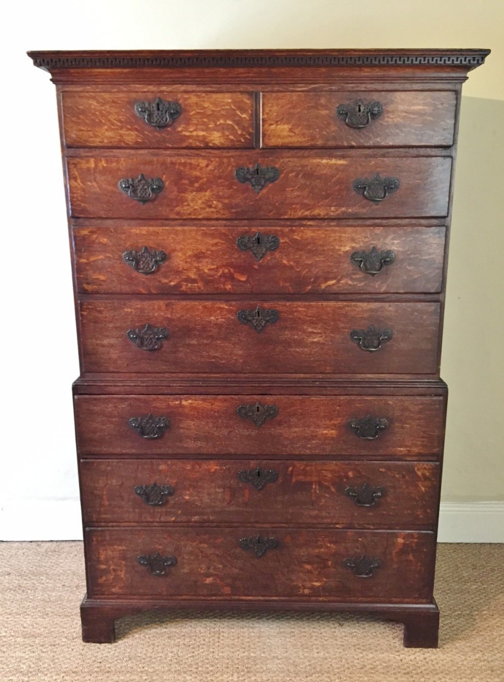 A small George 111 oak chest on chest circa 1780 