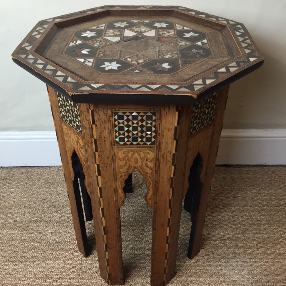An Egyptian octagonal mother of pearl and marquetry inlaid occasional table circa 1910
