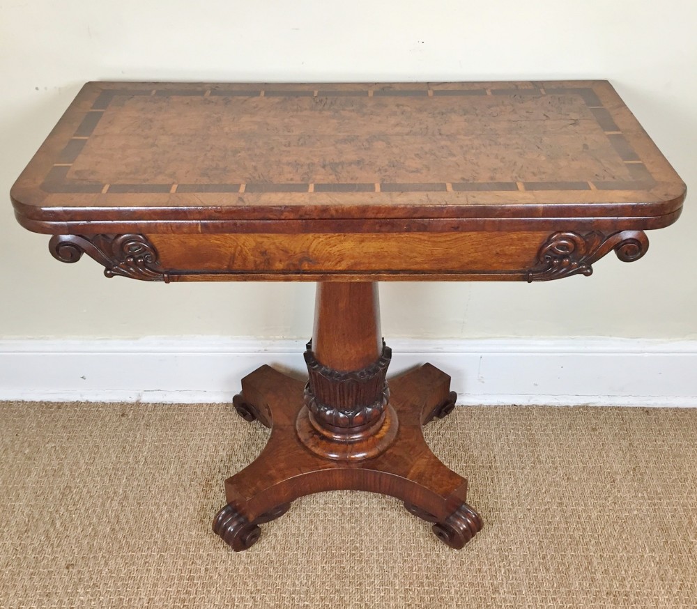 A Regency burr oak card table c 1820