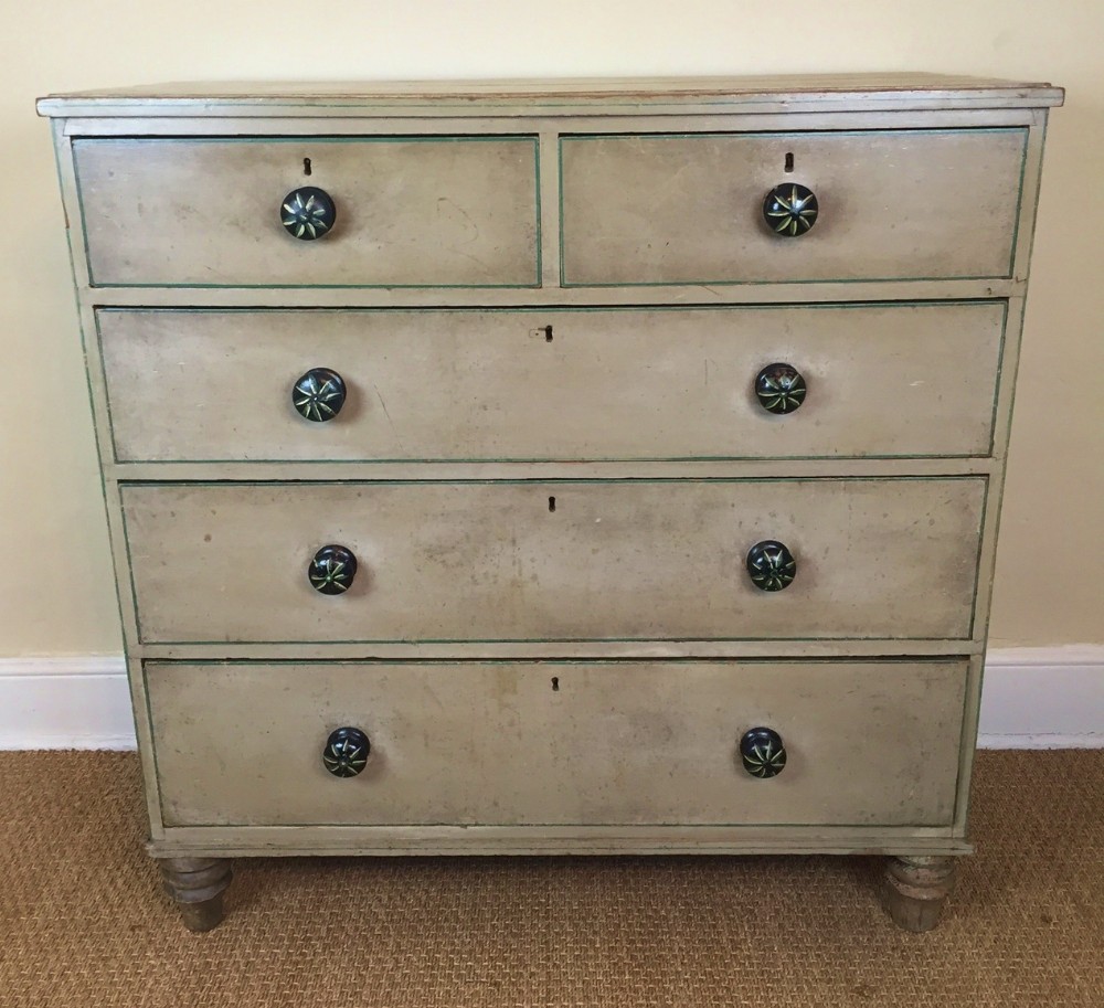 An English mid 19th c painted pine chest of drawers in original condition c1840
