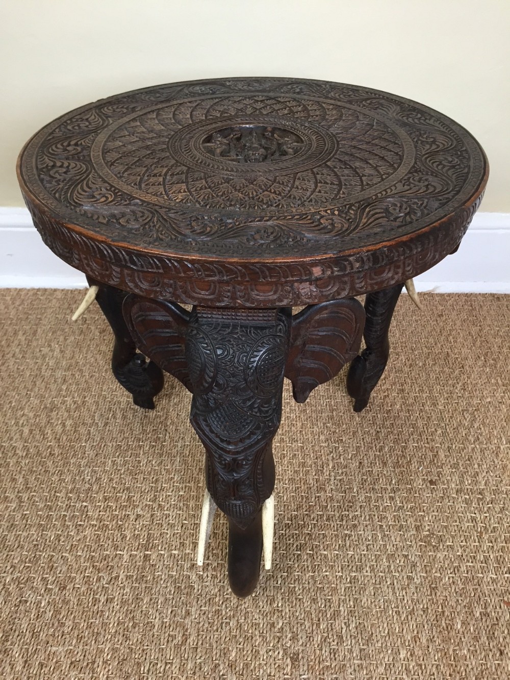 An Indian teak circular elephant table Bombay c 1900