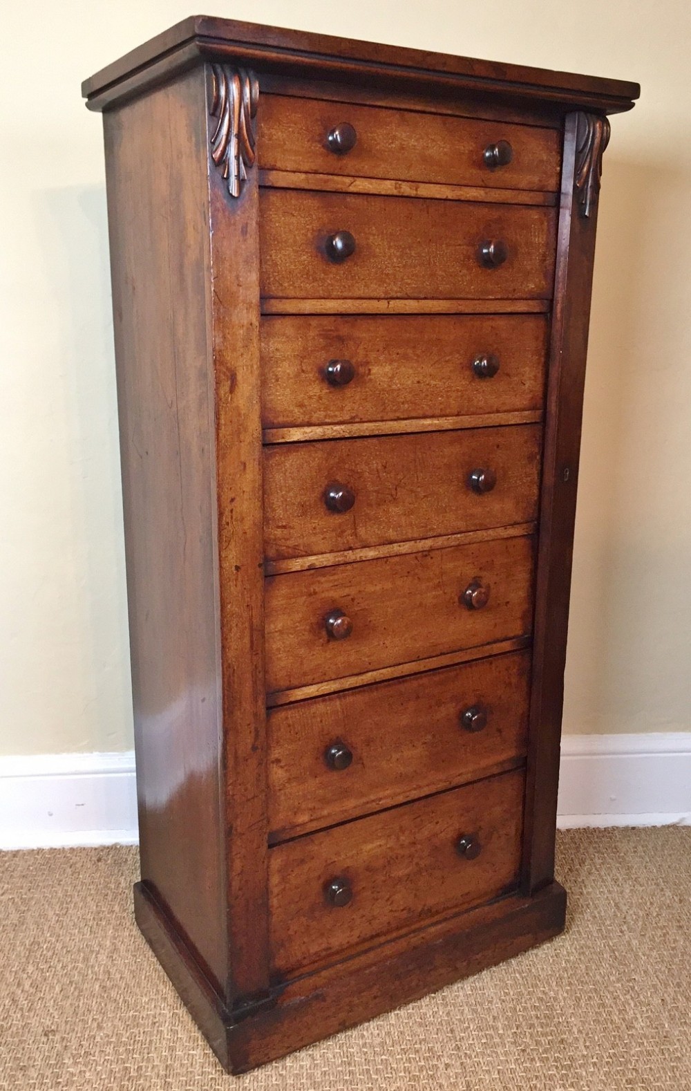 An early Victorian pale mahogany Wellington chest circa 1870