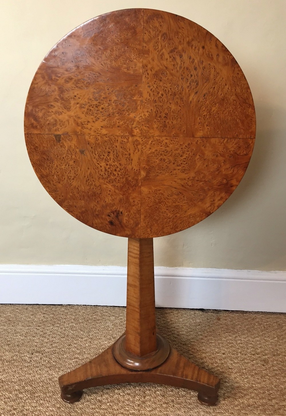 A William IV burr satin birch lamp table c 1835.