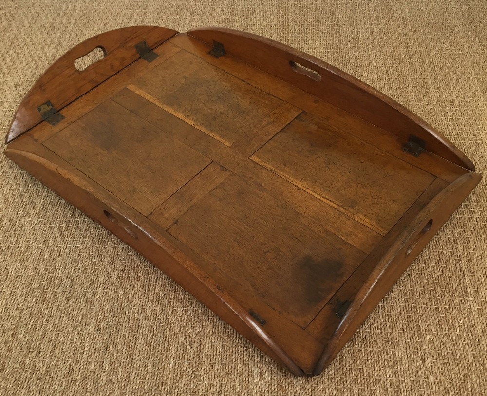 A large Victorian oak country house folding butlers tray c 1860